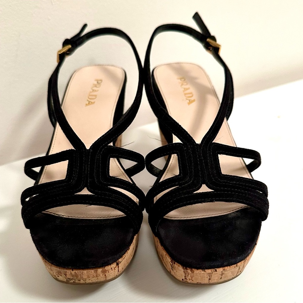 Prada Black Cork Platform Sandals